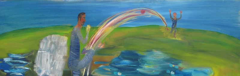 Ball game on the beach, oil on plywood, 40x122 cm